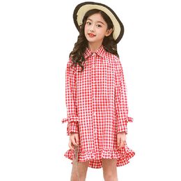 Kids Dresses For Girls Plaid Pattern School Casual Style Child Teenage Costumes 6 8 10 12 14 210528