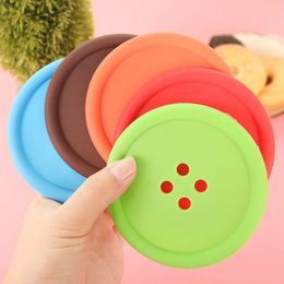 Mats Pads Creative Different Colours Round Soft rubber Cup mat Lovely Button shape Silicone Coasters household Tableware Placemat RH02102