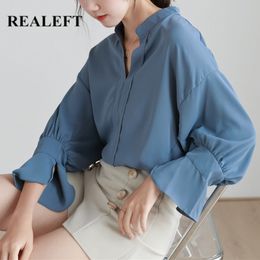 Summer Elegant Women's Blouses Shirts Fashionable Chiffon Korean OL Style Lantern Sleeve Chic Loose Tops 210428