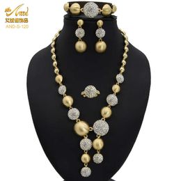 African Bead Jewellery Set 24K Dubai Gold Ladies Luxury Jewellery Indian Bride Wedding Collection Necklace Earrings For Women Sets H1022