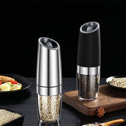 Automatic Salt and Pepper Grinder Gravity Electric Shaker Mill Adjustable Ceramic LED Light for Kitchen Spice Set 210611