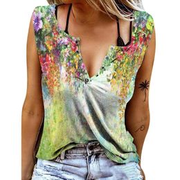 Women's T-Shirt Butterfly Animal Print Sleeveless With Vest V-neck Female Tops Loose Casual Summer 2021 Fashion LadiesTees