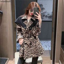 Spring Autumn Ladies Blazer Plus Size Long Sleeves Leopard Jacket Elegant Fashion Tunic Sashes Coat Korean Chaquetas 210513