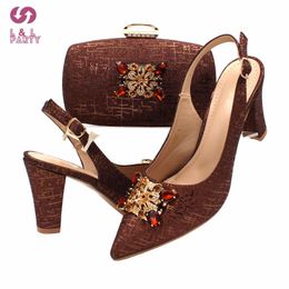 coffee bag design Australia - Dress Shoes Classice Style Italian Design African Women And Bag Set In Coffee Color Pointed Toe High Quality Sandals For Wedding