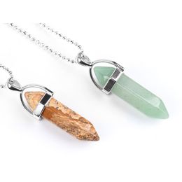 2021 Semi-precious Bullet Shape Natural Stone Pendant Real Amethyst Women Chakra Gem Stones Quartz Crystal Necklaces Summer Jewellery