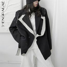 Contrast Colour Patchwork Blazer Women's Spring Notched Single Breasted Large Size Long Sleeve Suit Coat 5B39 210427