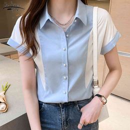 Summer Short Sleeve Women Shirts Casual Loose Turn Down Collar Blouse and Tops Single Breasted Female Clothing 14405 210508