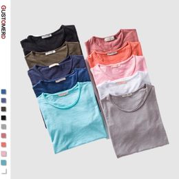 5PCS/SET Summer 100% Cotton O-neck Mens T-shirts Casual Style Short Sleeve Solid T Shirt Men 10 Colours Male Tops Tees 210629