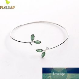 Flyleaf 100% 925 Sterling Silver Opal Leaves Buds Open Bracelets & Bangles For Women Fashion Creative Lady Jewellery