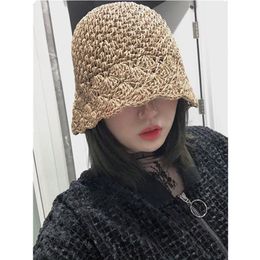 2021new hollow knitting paper flower brim holiday lady sun bucket cap women leisure hat
