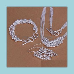 Bracelet, Earrings & Necklace Jewellery Sets Beautif Design 925 Sterling Sier Six-Line Light Bead Bracelet Fashion Set Wedding Gift Drop Deliv