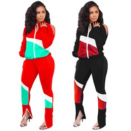 New Fall winter jogger suits Women tracksuits long sleeve sweatsuits patchwork outfits jacket+split leggings two 2 Piece Set Plus size S-Casual sports suit 5795