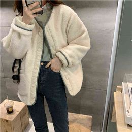 Alien Kitty Winter Solid Padded Lambswool Patchwork Women Coat Cotton Warm Loose Casual Jacket Female Outwear Elegant Tops 211130