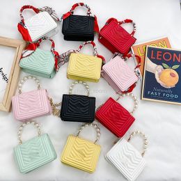 Luxury Girls Handbags Fashion Kids Letter Pearl One Shoulder Bags mini purse Cute Children silk scarf pirncess Messenger Bag F123