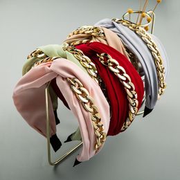 Women Elegant Gold Chain Cross Cotton Hairband Red Headband Hair Holder Ornament Head Band Lady Fashion Hair Accessories