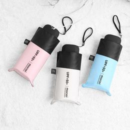 Five Fold Pocket Sunshade Umbrella Ultra Light Sun Solid Colour Simple Style Elegant 6 Colours Available
