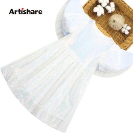 Girl Summer Dress Mesh Girl Party Dress Sequin Kids Dress Casual Style Kids Costume 6 8 10 12 14 Q0716