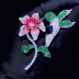 925 sterling silver with cubic zircon bird flower brooch pins fine women Jewellery high quality 56*73MM