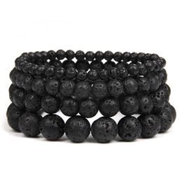 Natural Stone Beaded Strands Bracelet Lava Volcanic Round Beads Bracelets Healing Energy Yoga Bracelet for Men Women Jewellery Gifts