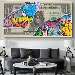 Modern Abstract Graffiti Art Dollar Poster Canvas Painting Cuadros Posters Print Wall Art for Living Room Home Decor (No Frame)