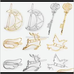 Clips & Barrettes Jewellery Drop Delivery 2021 Simple Line Figure Moon Key Wing Deer Bird Rabbit With Gold Or Sier Plated For Women Hair Clip G