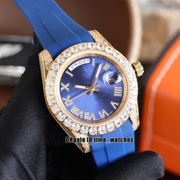 New version 40mm Date Automatic Mens Watch 228348 228345 228396 228349 Big Diamond Bezel Blue Dial Gents Fashion Watches Rose Gold Case Rubber Strap