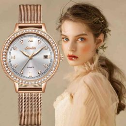 Fashion Women Watch Luxury SUNKTA Casual Simple Ladies Daily Dress Mesh Wristwatch Minimalist Waterproof Quartz Female Clock+Box 210517