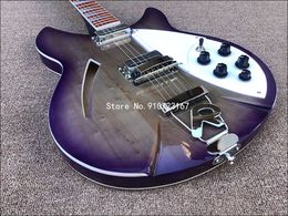 Backer 330 360 6 Strings Purple Burst Semi Hollow Body Electric Guitar Varnish Red Fingerboard, Dual Binding, Sharp Corner, Vintage Tuners, R Tailpiece