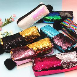 Storage Bags Hairball Cosmetic Bag School Sequins Pencil Case Cute Kawaii Purse Stationery Pencilcase Large Penal Travel Pouch