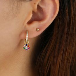 mini hoop charm earrings NZ - Hoop & Huggie Drop Small Mini Earring With Colorful Flower Charm Paved Rainbow Cz For Women Wedding Jewelry