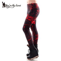 [You're My Secret] Fashion Red Plus Size Leggings Woman Blood Stains 3D Digital Print Fitness Leggin Pencil Pants Black 211221