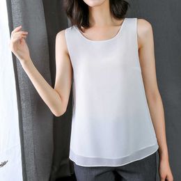 Korean Fashion Chiffon Women Tank Tops Woman Solid Tees Casual Sleeveless Tanks Plus Size 2XL/3XL 210531