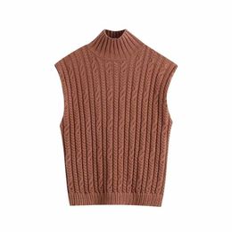 Fall Winter Women Cable-Knit Sweater Vest High-Neck Warm Chic Sleeveless Women Sweaters Casual Fashion Pullover Tops 210709