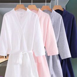 Summer Robe Women's Sleepwear Quick Dry Waffle Bathrobe Mid Length Pijama Solid Color Loose Soft Lovers Robe Homewear 210528