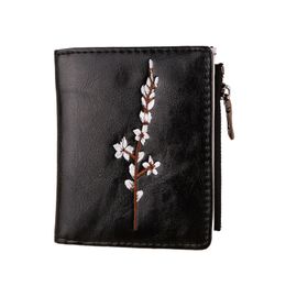 Fashion Casual Ladies Style wallet Oil Leather Embossed Plum Blossom Short Purse Card Bag Coin Purse