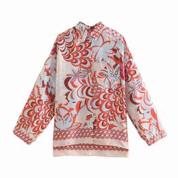 BBWM Women Vintage Position Totem Flower Print Casual Kimono Female Retro Business Chic Femininas Tops 210720