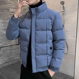 Stand Collar Winter Jacket Men Fashion Down Padded Jackets Youth Fashion Black Warm-Keeping Down Cotton Overcoat 4XL 210522