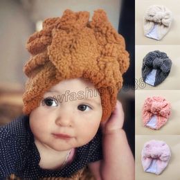 Winter Warm Lamb Wool Baby Hat Hair Accessories Bonnet Bowknot Baby Girls turban Caps Knot Hijab Headwraps Kids Beanies Newborn Photography Props