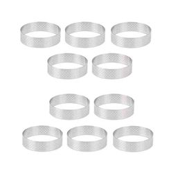 10 Pcs Circular Stainless Steel Tart Ring Tower Pie Cake Mould Baking Tools Perforated Cake Mousse Ring,8cm 211110