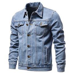 Cotton Denim Jacket Men Casual Solid Color Lapel Single Breasted Jeans Autumn Slim Fit Quality s s 211126