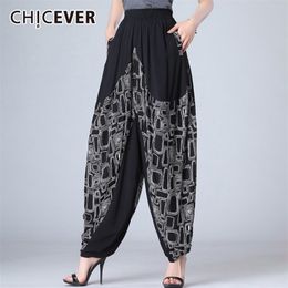 CHICEVER Korean Print Hit Color Lantern Pant Women High Waist Pocket Plus Size Loose Female Harem Pants Clothes 210915