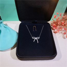 925 Sterling Silver Bow Pendant Necklace Diamond Clavicle Chain Women Jewellery Wholesale Valentine's Day No Box