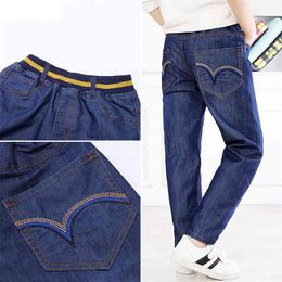 Arrival Children Jeans Pants Kids Solid Colour Denim Trousers Teenage School Boys Blue Pant Loose Elastic Waist 8 To 15Years 210622