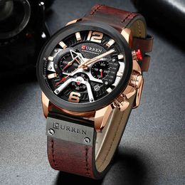 CURREN Top Men Watch Fashion Casual Quartz Watches Man Military Leather Waterproof Man Clock Sport Chronograph Relogio Masculino 210517
