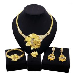 large gold plated rings Australia - Earrings & Necklace Yulaili Large Flower Earring Bracelet Ring Jewelry Set And Gold-plated Elegant Collection Of Arab Bride
