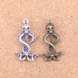 24pcs Antique Silver Bronze Plated skull skeleton wand Charms Pendant DIY Necklace Bracelet Bangle Findings 37*20mm