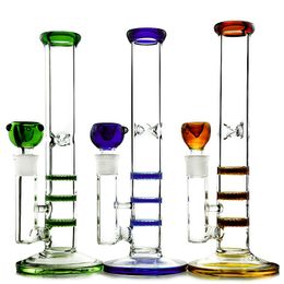 Heady Glass Oil Dab Rig Hookahs Triple Beecomb Colorful Bongs Water Pipes 14mm Female Joint Straight Tube With Bowl