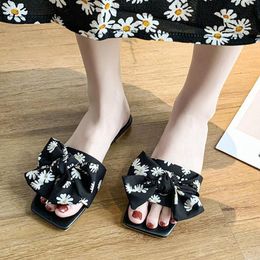 Slippers 2021 Women Sandals Shoes Comfy Antiskid Flat Sole Summer Floral Bow Woman Slides Beach Outside