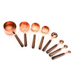 Copper Measuring Cups and Spoons Set of 8, Top-Quality Stainless Steel, Mirror Polish Copper-Plated Finish