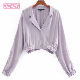 French Purple Single-breasted Lapel Loose Thin Long-sleeved Sunscreen Female Shirt Simple Casual Drape Harajuku Chic Women's Top 210507
